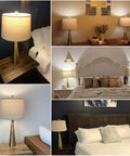 Collage of bedroom settings with 25.75 Inch Table Lamp Set Of 2 For Living Room And Bedroom, Touch Dimming 3 Way Lamps With USB Charging Port.