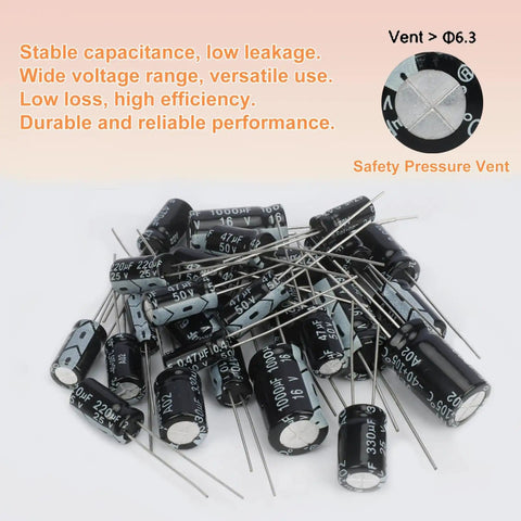 Massive 630 Piece Aluminum Electrolytic Capacitor Kit With 18 Capacitance Values From 0.1uF To 1000uF, Radial Electrolytic Caps