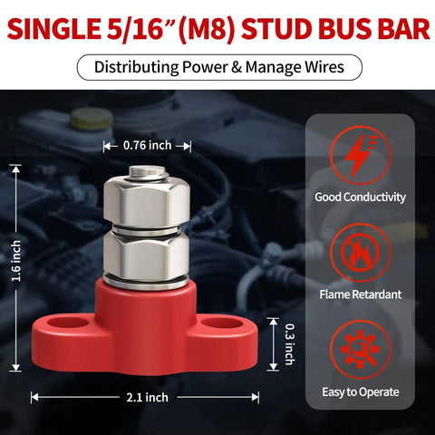 Badass 12V 150A Power Distribution Block Four Pack Premium Copper Busbar Terminal 5/16 Inch Single Stud Mount for Automotive use.
