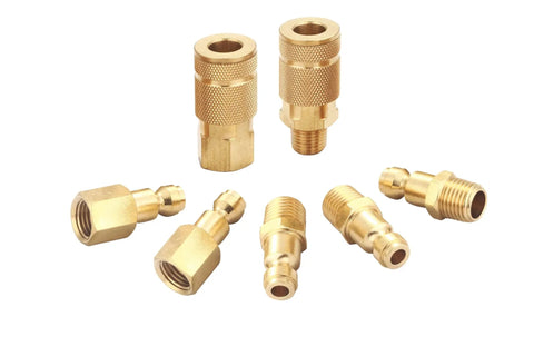 14 Piece Automotive Type C Quick Connect Air Fittings Kit With Solid Brass Couplers and Plugs on white background