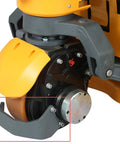 Top Shelf Replacement Bent Carrier Plate For CBD15 EPJ3300 Electric Pallet Jack detailed view, showing heavy duty steel construction and yellow cover.