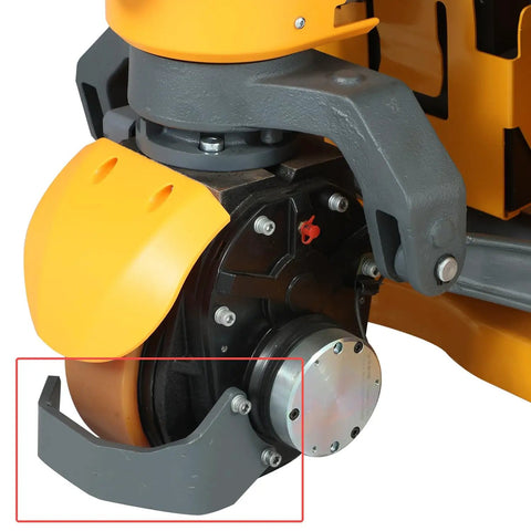Top Shelf Replacement Bent Carrier Plate For CBD15 EPJ3300 Electric Pallet Jack detailed view, showing heavy duty steel construction and yellow cover.