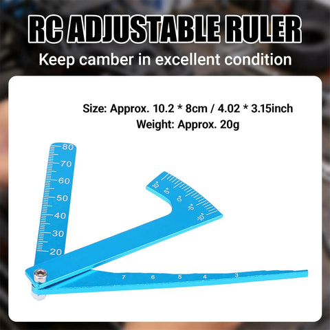 Heavy Duty Aluminum Alloy RC Camber Gauge Straight Edge Ruler Tool for precise suspension geometry, 10.2x8cm size.