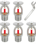 Heavy Duty 5 Piece Pendent Fire Sprinkler Heads With 155 Degree Fahrenheit Rating And Ballistic Brass Build 1/2 Inch NPT Thread, displaying five brass sprinkler heads.