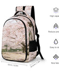 Soft Pink Sakura Spring Scene Printed Unisex Backpack With Large Capacity Durable Polyester Breathable Comfort Easy Clean Design Smooth Zipper Dope Fashionable Everyday Carry Backpack For Travel School And Daily Use, side view with cherry blossom pattern