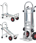 Premium Aluminum 3 In 1 Convertible Dolly Cart And 1000 Lb Hand Truck view showing various configurations and solid rubber tires.