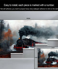 Steam Train Wall Mural Large 169x118 Inch Fabric Wallpaper For Living Room Decor Backdrop with locomotive scene.