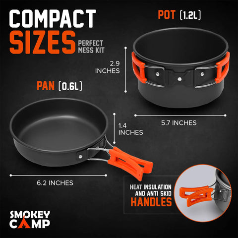 All In One 11 Piece Camping Cookware Set With Stove And Adapter For Backpacking Hiking And Picnics nonstick pot pan sizes