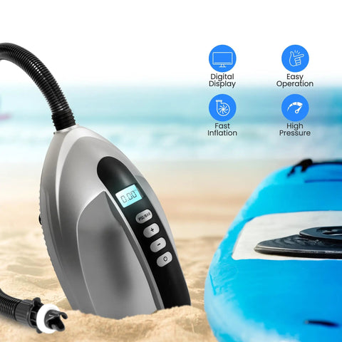 Electric Inflatable Paddle Board Pump With 20 PSI High Pressure Auto Shut Off 12V Car Connector Detachable 3.3 Ft Hose