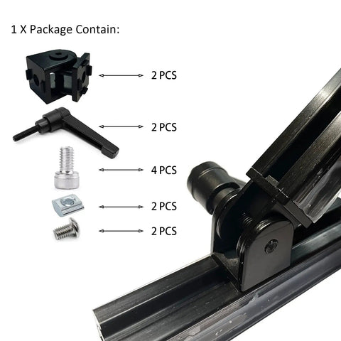 2 Pack 2020 Series Aluminum Extrusion Profile Connector Set With Flexible Pivot Joints And Handles 6mm T Slot 20x20 Rails Black Zinc Alloy Hardware For Building And DIY Projects. Includes connector parts on 20x20 rails