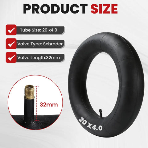 1 Pack 20x4 Fat Tire Inner Tube With Schrader Valve For Mountain Bikes And E Bikes, Beefy Butyl Rubber Replacement, Tube Size 20x4.0
