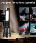 2 Pack LED Rechargeable Flashlights With 90,000 Lumens Of Beast Brightness, Tactical Handheld Torch, versatile uses displayed