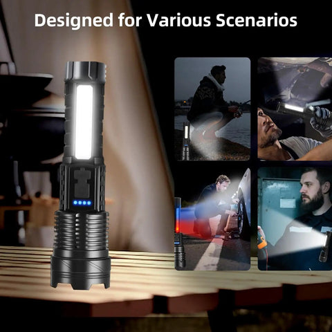 2 Pack LED Rechargeable Flashlights With 90,000 Lumens Of Beast Brightness, Tactical Handheld Torch, versatile uses displayed
