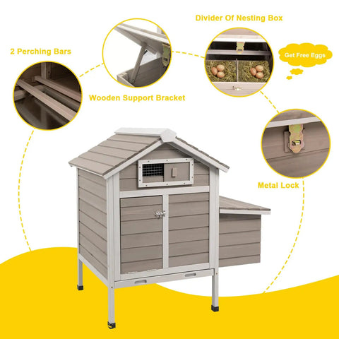 32 Inch Wooden Chicken Coop Outdoor For 1 To 3 Chickens With Pull Out Tray And Ramp Run Backyard Hen House Nesting Box