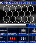 Ultra Bright LED Garage Lighting System With 14-Grid Hex Panels, 64500 Lumens, 6500K Daylight accessories including connectors and screws