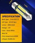 Specification sheet for 3175 Led Festoon Bulbs 31mm 1.22in 12V Ultra Bright 6000K White Interior Lighting Kit with bulb diagram