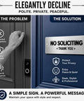 Dead Serious No Soliciting Sign Crafted From Brushed 304 Stainless Steel features raised lettering mounted on a blue door.