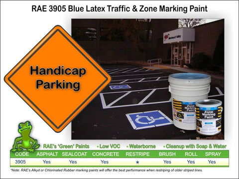 Top Shelf Pro Grade Blue Acrylic Latex Paint For Handicap Zone Marking And Commercial Parking Lot Striping in five gallon bucket.