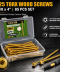 85 Piece Tan Torx T25 Wood Screw Set With 4 Inch Length Size 10 Self Tapping Heavy Duty Screws Including 50mm Bit