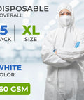 Microporous Disposable Coveralls with Hood for Men and Women Size X Large Pack of 5 shown in white with elastic wrists