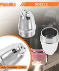Plasma Cutter Consumables Kit With Tips Nozzles Electrodes Shield Cups For CUT55 CUT60 LGK-60 WSD-60 SG-55 nozzle close-up.