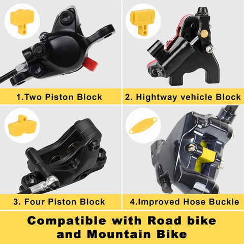 Dual Use Hydraulic Brake Bleed Kit For Road And MTB Bikes with M4 to M7 adapters and components in four sections