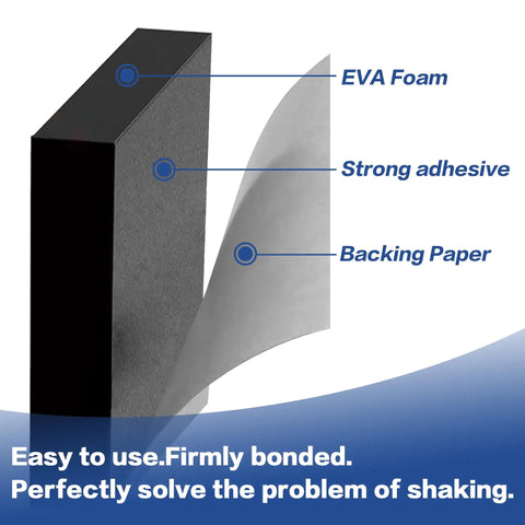 Zero Thump Guarantee This 24 Pcs Eva Foam Headboard Stoppers Kit Packs showing black EVA foam pad with adhesive backing.