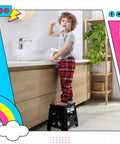 Child using 13 Inch Folding Step Stool 2 Pack No Slip Lightweight Collapsible Stool With Handy Grab Handle Supports Up To 300 Lbs in bathroom