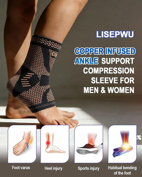 Copper Infused Ankle Brace Compression Sleeve For Men And Women Foot Pain Relief Sprain Recovery Achilles Tendonitis Support Daytime Or Night Use Lightweight Breathable 3D Knit Ergonomic Design