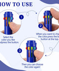 How to use 10 In 1 Multicolor Retractable Ballpoint Pens Set With 0.7mm Tips Navy Blue Barrel Includes Black Blue Red