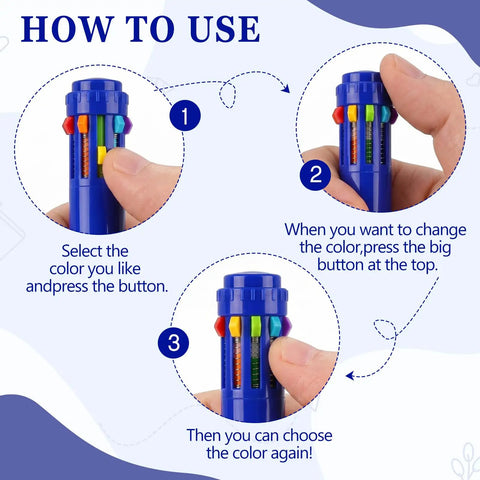 How to use 10 In 1 Multicolor Retractable Ballpoint Pens Set With 0.7mm Tips Navy Blue Barrel Includes Black Blue Red