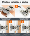 Installation steps for Heavy Duty 50 Pack Soft Close Cabinet Hinges For Face Frame Kitchen Cabinet Doors 1/2 Inch Overlay Concealed 6 Way 3D Adjustable Self Closing Stainless Steel With Nickel Finish Ideal For Kitchen Cabinet Doors.
