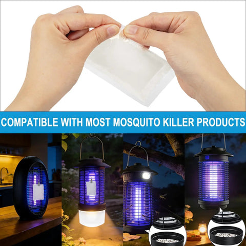 Four Pack Mosquito Attractant Bait Refills For Bug Zappers And Indoor Outdoor Traps Boost Catch Rates By Mimicking Human Sweat Scent To Attract Aedes Culex And House Mosquitoes shown in varied settings.
