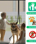 Children and dog by Garage Door Screen For 2 Car Garage 18x7 Ft Magnetic Closure Heavy Duty Screen With Self Sealing Fiberglass Mesh.