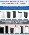 Compatibility chart for Two Pack F2 A2 Replacement Filters For Filtrete Room Models with images of compatible and incompatible purifiers.