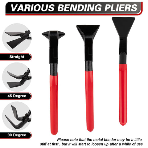 Jiimee 3-piece hand seamers sheet metal pliers set with straight, 45° and 90° heads, red handles, 60mm jaws