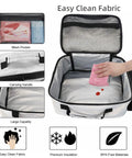 Open Insulated Lunch Bag With Detachable Handle, Leakproof cooler tote showing easy-to-clean fabric and mesh pocket, PEVA lining