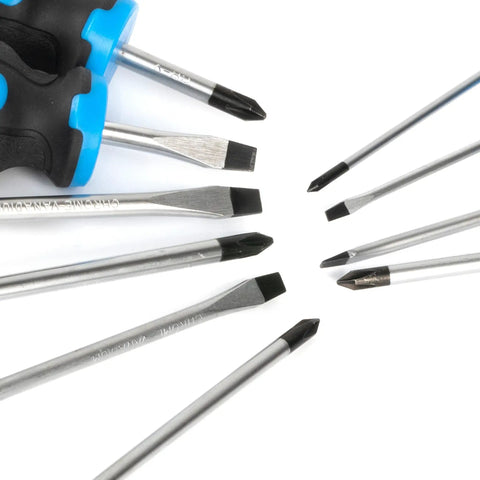 10 Piece Magnetic Screwdriver Set With Phillips And Flathead Bits, Heat Treated CRV Steel Tips, Non Slip Handles, Compact Kit