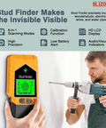 BLIZONTE Stud Finder Wall Scanner with HD LCD Display, 6 in 1 functions, used in hand, detecting wall structures, orange.
