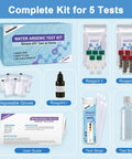 Arsenic Water Test Kit With 5 Tests For Drinking Well And Tank Water Ranges Up To 500 Ppb Or 0.5 Ppm, kit contents including test strips, reagents, and guide.