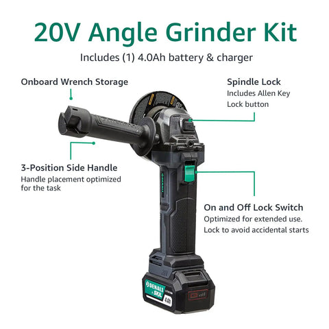 Power Up Your DIY Projects With This 20V Cordless Angle Grinder Kit Featuring a 4.0Ah Battery And 2.4A Charger, Cross Compatible