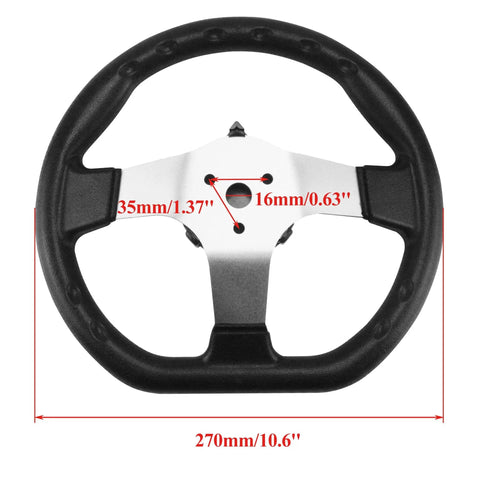 Front view of 270mm Steering Wheel Steel Kit With 22mm Universal Clamps And 320mm Rack Pinion Adjustable Shaft For 110cc Go Kart Golf Buggy UTVs