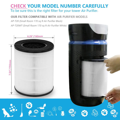 2-Pack Replacement Filter For AP-T20 Air Purifier Tower Models AP-T20WT And AP-T20FL White No Fuss Easy Swap High Efficiency Clean Air For Home Use Everyday