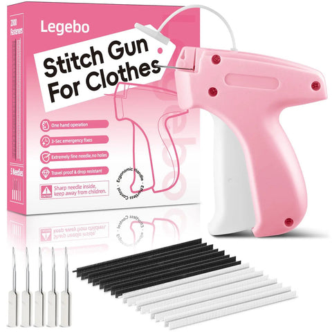 Stitch Gun For Clothes And Tagging Gun Handheld Portable Grab And Go Quick Clothing Fixer For Home And Retail Use Includes 6 Needles And 2000 Fasteners 1000 Black 1000 White Plus Pink Accessory, pink design, with packaging and accessories