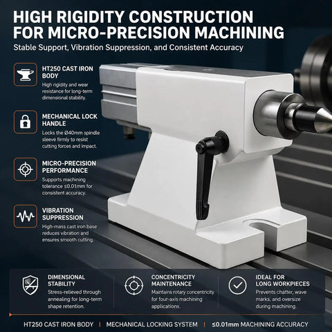 Heavy Duty Cnc 4 Axis Pneumatic Tailstock With 50Mm Stroke Plug And Play Rig built tough for precision machining and vibration suppression.