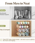 Stackable Water Bottle Organizer Rack for Cabinet Storage with Multi Tier Tumbler Holder and Anti Slip Grooves installed neatly