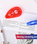 White Correction Tape For Instant Corrections, Easy To Use Applicator For Left Or Right Hand, Fast, Clean, No Paper Damage, Great For School And Office, Red And Blue, 12 Pack, 6 Meters Long By 0.2 Inches Wide with strong covering power