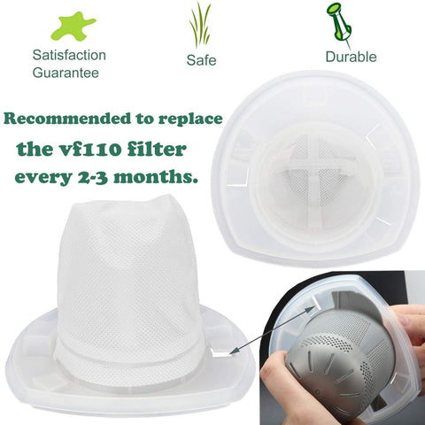 10 Pack Replacement Vacuum Filter Set For VF110 Hand Vac And CHV Series showing filter details and replacement suggestion