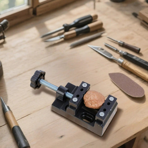Compact Aluminum Alloy Vise Clamp On Bench Vise for DIY Drilling Woodworking and Fine Parts Holding on workbench with tools