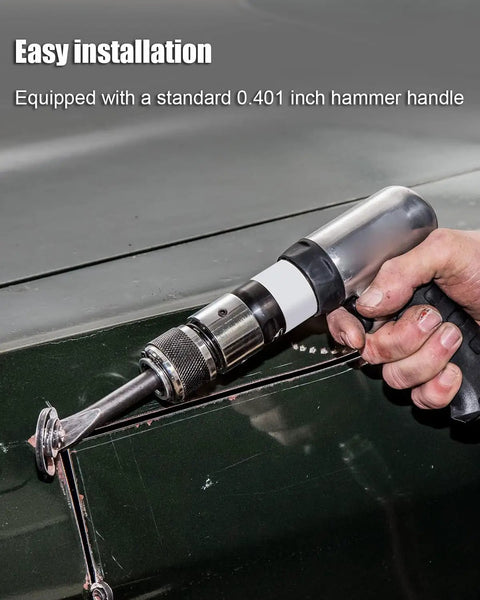 Pneumatic Taper Punch And Air Cold Chisel Three Piece Set, 18 Inch Length, 0.401 Inch Hammer Shank Diameter in use on metal surface